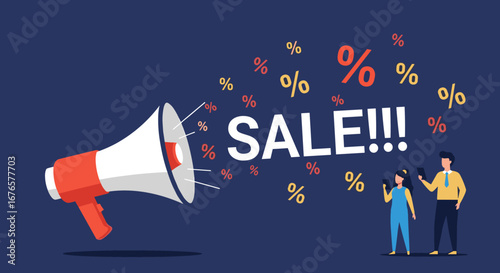 Don't miss out! Amazing sale announced with megaphone drawing shoppers using phones for online deals