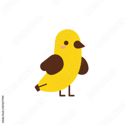 Adorable standing yellow bird character with brown wings and pink blush.