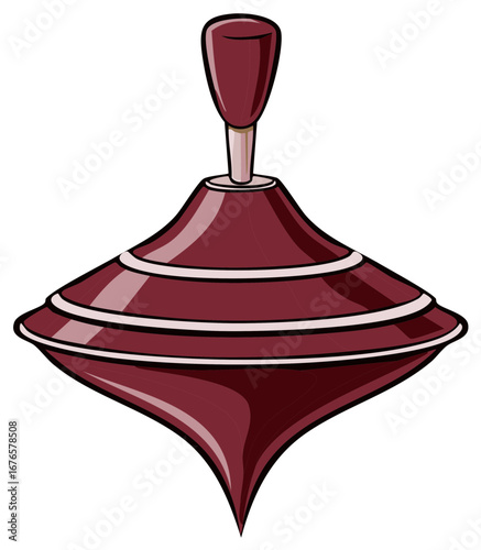 Classic maroon spinning top toy with lighter stripes for play and fun