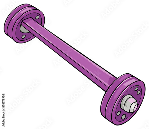 Isolated purple cartoon barbell for weightlifting, strength training, and gym workouts