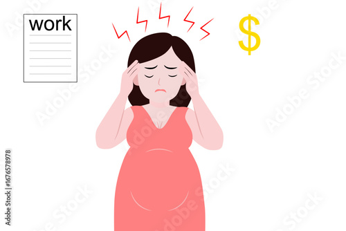 pregnancy woman stress from work, money and baby in her belly