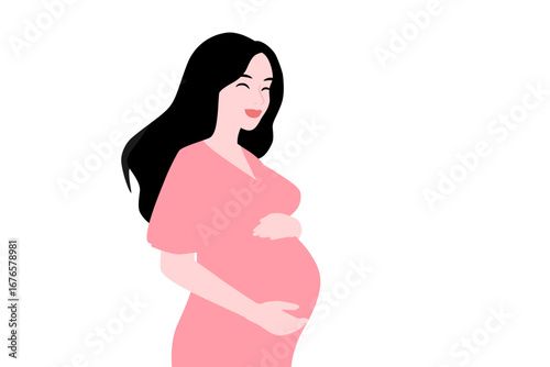 woman pregnancy with smiling on her face on the white background.
