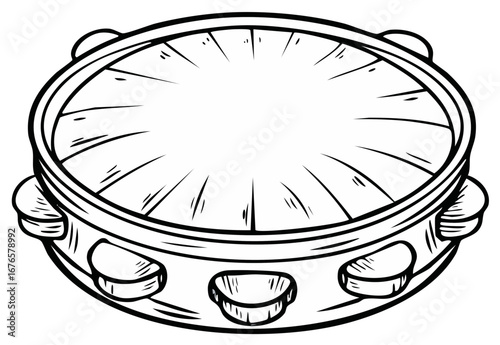 Black and white illustration of a Tambourine musical instrument