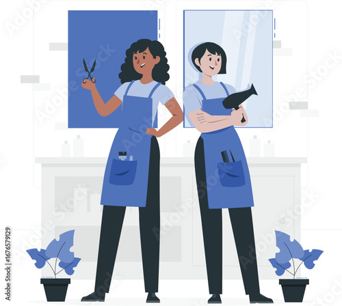 Rafiki hairdresser team stylized illustration