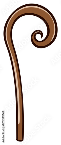 Classic brown shepherd staff with a distinct spiral curl design cartoon illustration