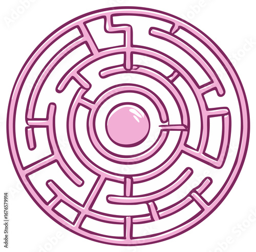 Simple Pink Circular Maze with Inner Circle Center