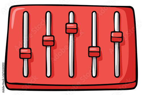 Cartoon style red music equalizer with sliders concept illustration.