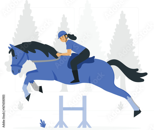 Dynamic horse jumping action illustration