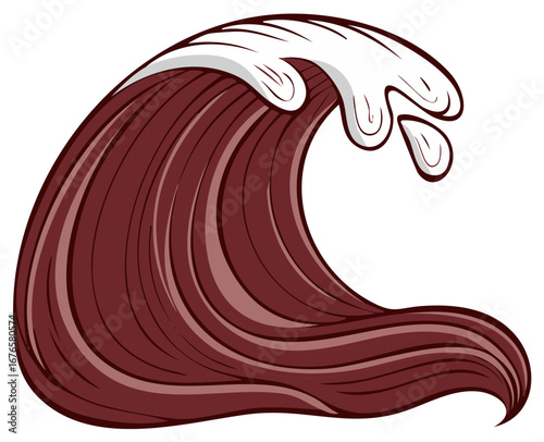Stylized Dark Red Ocean Wave with White Foam Crest