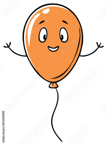 Friendly Orange Cartoon Balloon Character Floating with a Happy Expression and Arms Extended