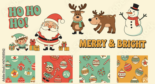 Retro Pixelated Christmas Characters and Patterns for Holiday Designs