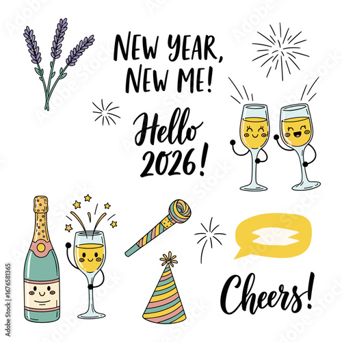 New Year New Me Hello 2026 Celebration Cheers