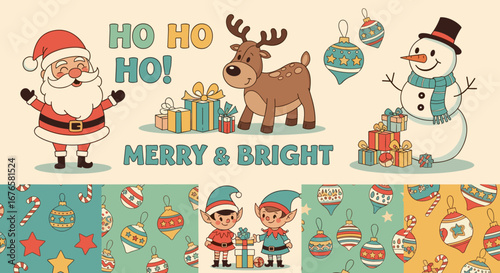 Festive Ho Ho Ho Merry Bright Christmas Characters and Ornaments Collection