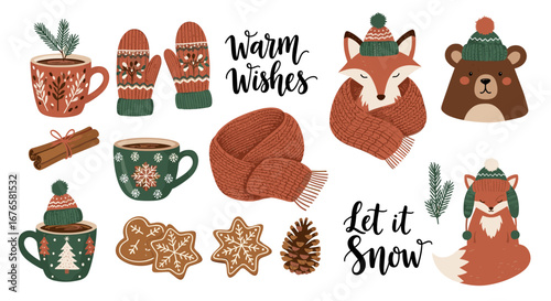 Cozy Winter Friends and Treats Illustration for the Holidays
