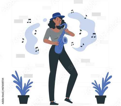 Jazz saxophonist playing music with vibrant colors