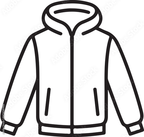 Simple outline drawing of a hooded jacket with a zipper