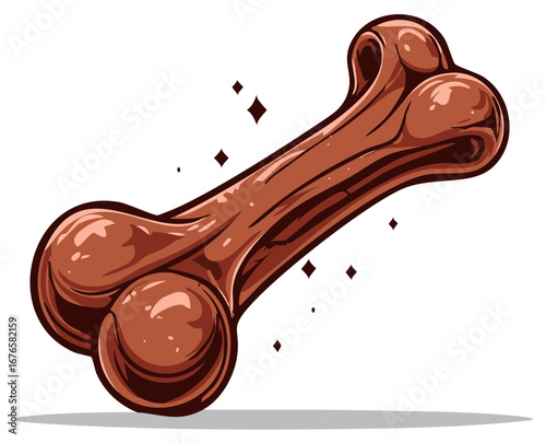 Glossy Brown Dog Bone Treat with Sparkling Accents