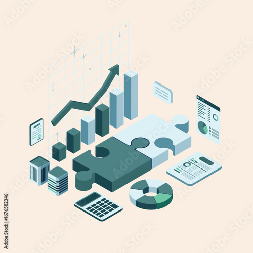 Connecting the puzzle of business success through strategic data analysis, financial reporting, and corporate growth charts