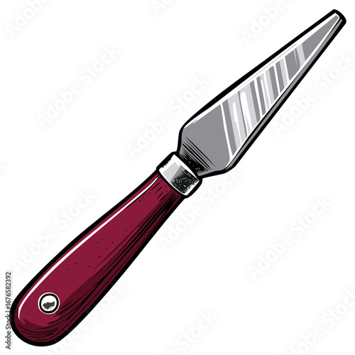 Artist Palette Knife Illustration with Red Handle and Silver Blade Painting Tool