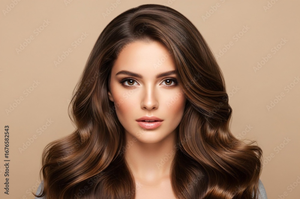 Fototapeta premium Stunning woman with luxurious wavy brown hair