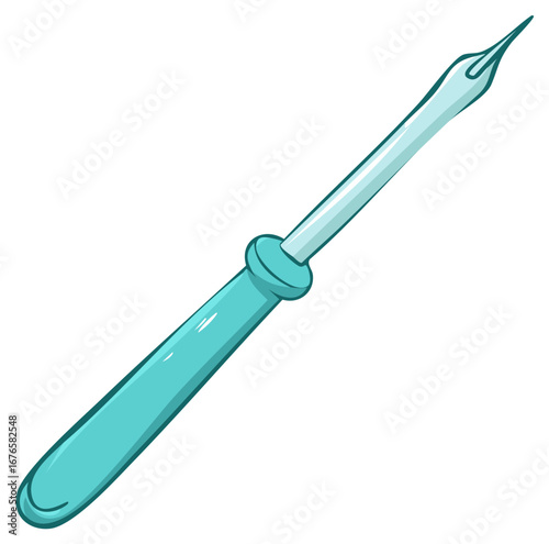 Cartoon illustration of a soldering iron in blue green, for crafts and repairs.