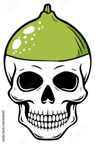 Illustration of a skull wearing a green lime as a hat with highlights