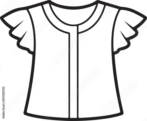 Fashionable womens blouse with ruffled sleeves and front seam detail