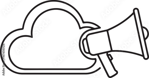 Outline of a cloud connected to a megaphone symbolizing cloud announcement or broadcast