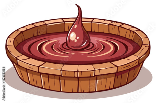 Close-up of a rich chocolate pie with a dollop of melted chocolate dripping onto the surface