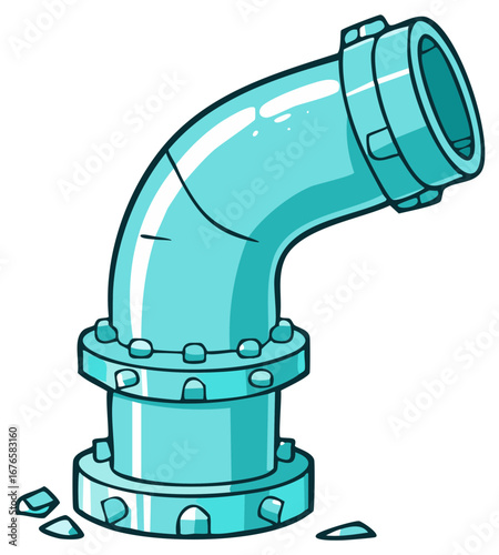 Clean turquoise pipe section with flange connections and bent elbow