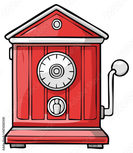 Vintage red pencil sharpener with crank and dial