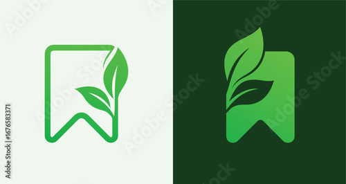 Leaf Bookmark Logo Set Eco Reading and Save Tag Icons

