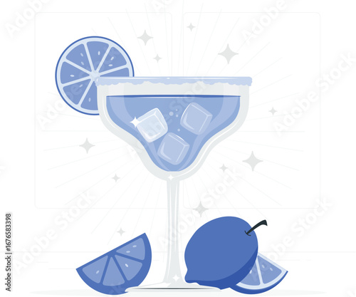 Vibrant margarita cocktail illustration with tropical accents
