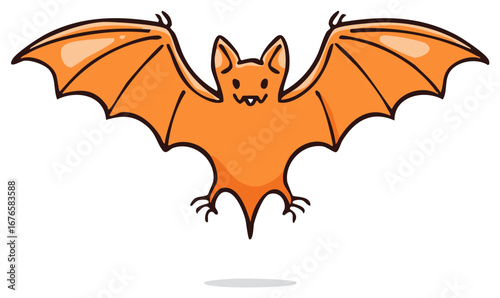 Cute orange bat with outstretched wings in a cartoon style perfect for Halloween celebrations