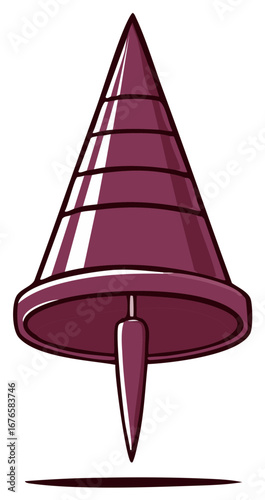 Purple cone shaped spinning top or futuristic drill bit weapon cartoon illustration