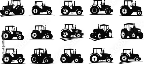 Tractor silhouette, farm vehicle, agriculture machine, farming tractor, rural transport, heavy equipment, field tractor, vintage tractor, modern tractor, vector illustration