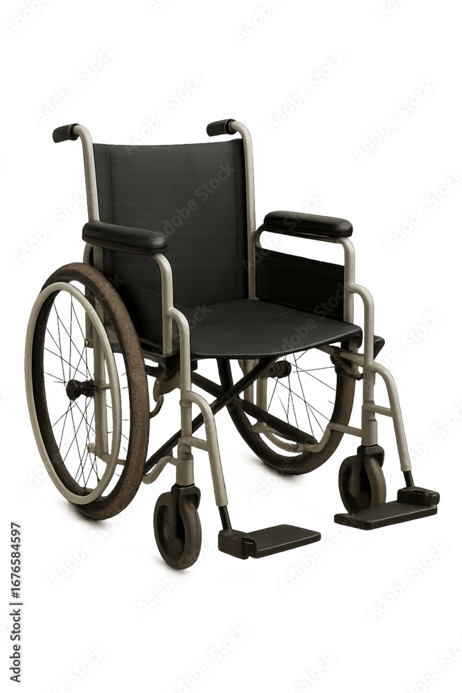 Fototapeta premium Wheelchair isolated on black background medical mobility aid equipment