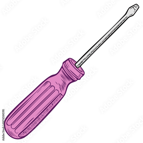 Illustration of a pink screwdriver tool with a silver shaft