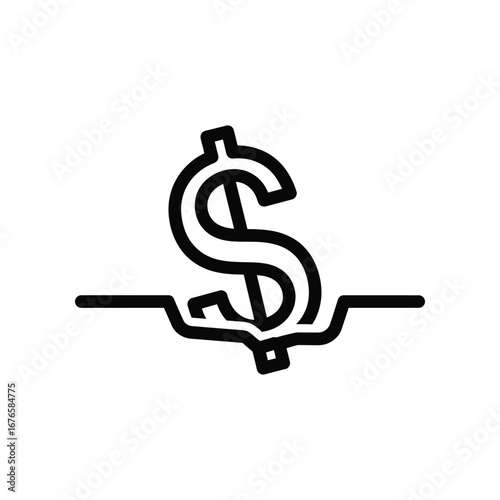 Dollar symbol in a recession: A stark, minimalist representation of financial instability, where a dollar symbol is sinking. The image encapsulates economic downturn