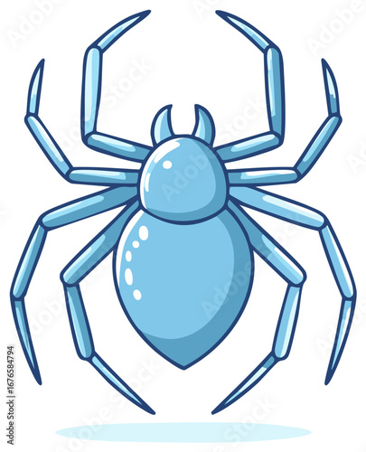 Simple blue spider cartoon character top view vector illustration