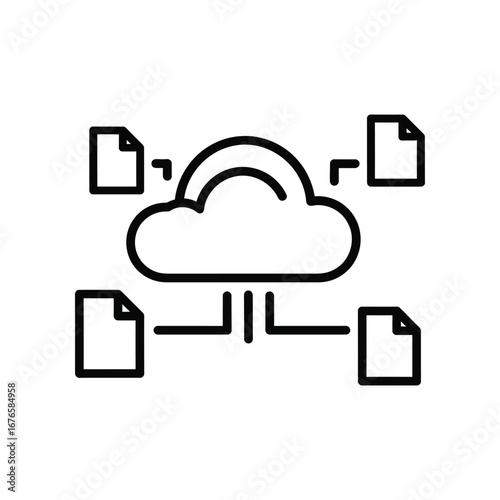 Cloud Data Storage: A clean, digital illustration that portrays seamless access to data through a central cloud, with interconnected files, perfect for illustrating data storage and access concepts.