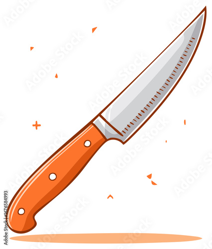 Shiny cartoon knife with orange handle for cooking and food preparation