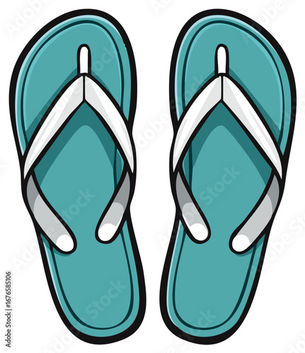 Simple cartoon vector illustration of a pair of blue summer flip flops