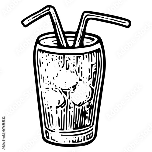 Straw Garnished Highball Glass Cocktail Illustration