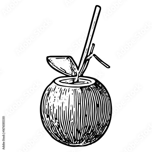 Tropical Coconut Drink with Straw for Bar Illustration