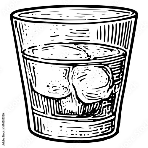 Iced Whiskey Glass for Cocktail Bar Beverage Illustration