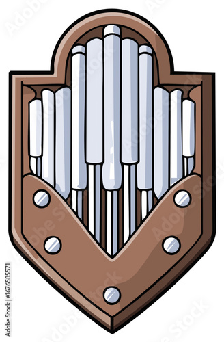 Shield with organ pipes and screws