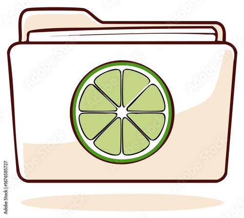 Data folder illustration with lime fruit icon, digital file management, information storage, creative graphic design