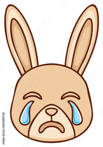 Sad Bunny Emoji Character with Tears Dropping Cartoon