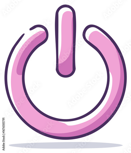 Pink power symbol illustration with a dark outline and a subtle shadow underneath.